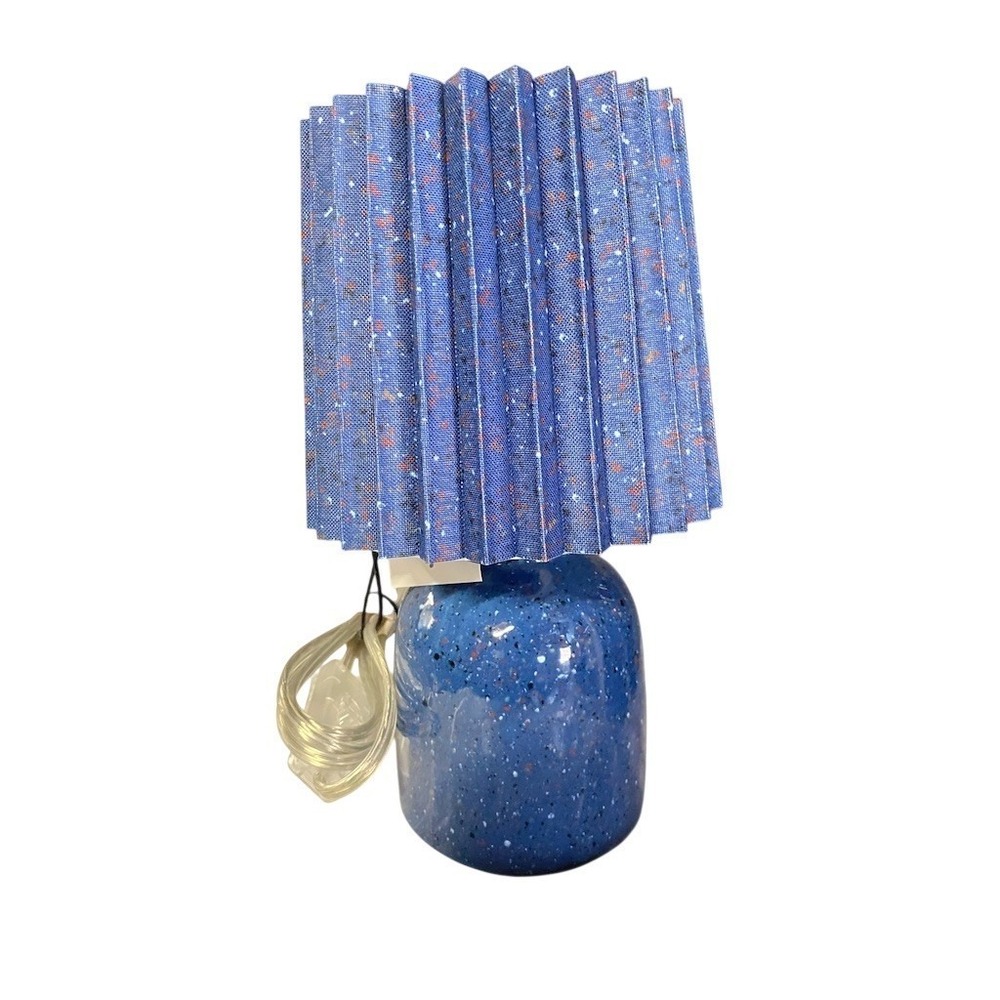 Room Essentials Table Lamp Blue Speckled Pleated Drum Shade Modern